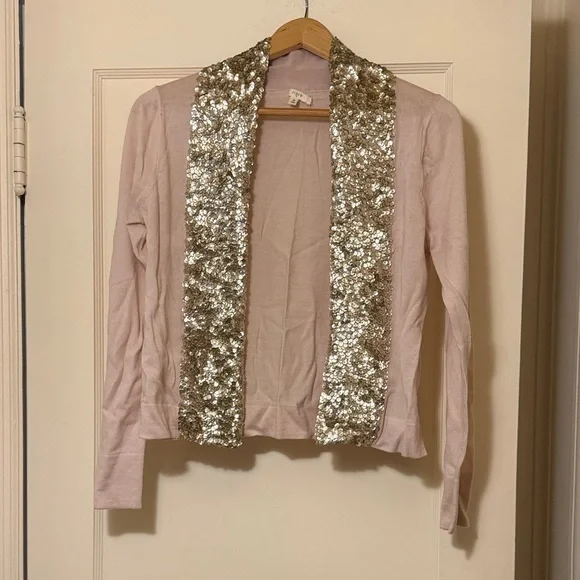 Sweater J. Crew Light Pink merino wool NWOT with Champagne Sequins Size Small - Picture 1 of 5